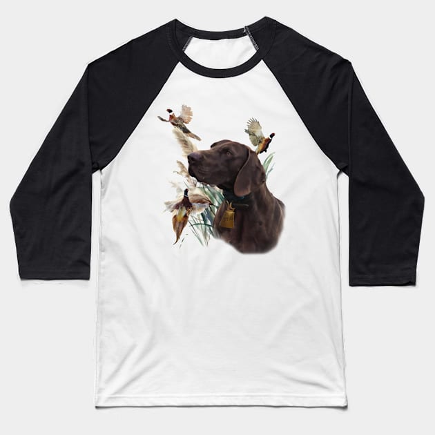 German Shorthaired Pointer and beautiful pheasants Baseball T-Shirt by German Wirehaired Pointer 